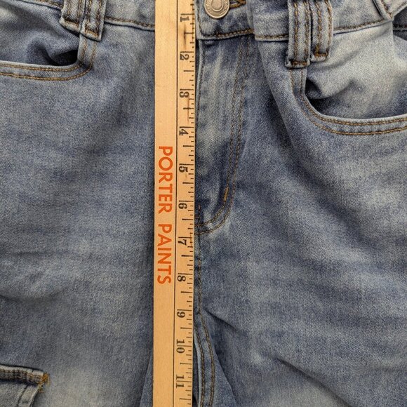Red Bottoms Jeans Womens 14 Blue Cargo Denim Buckle Strap Wide Leg Baggy Y2K - Picture 8 of 16